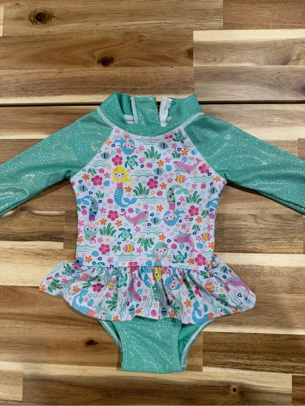 Flap Happy Mermaid Print Ruffle One-Piece Swimsuit estimated size 12-24 months - Picture 4 of 5